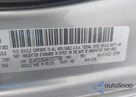 2017 Dodge Journey Sxt Awd from USA, damaged, VIN 3C4PDDBG8HT577782